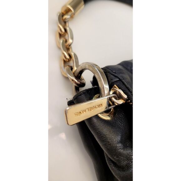 Michael Kors Y2K Grunge Goth Leather Black and Gold Purse Handbag Vintage Chain - Picture 2 of 12